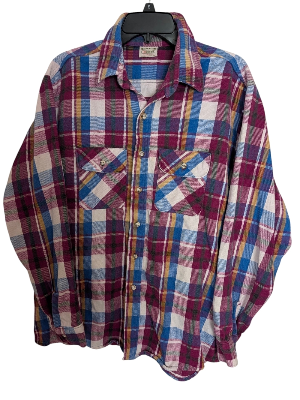 Vtg 1990 Five Brother heavy cotton flannel plaid shirt XL